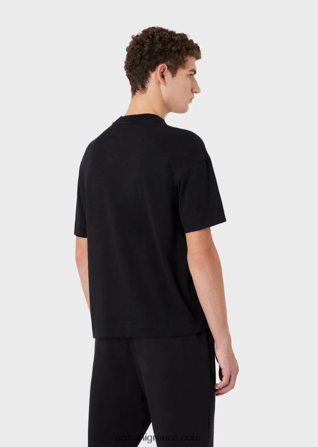 άνδρες Armani βαρύ μπλουζάκι ζέρσεϊ με υπερμεγέθη ανάγλυφο λογότυπο 4046R61633 ναυτικό μπλε