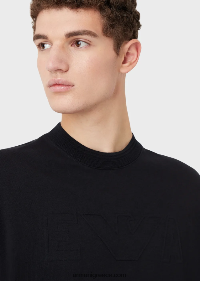 άνδρες Armani βαρύ μπλουζάκι ζέρσεϊ με υπερμεγέθη ανάγλυφο λογότυπο 4046R61633 ναυτικό μπλε