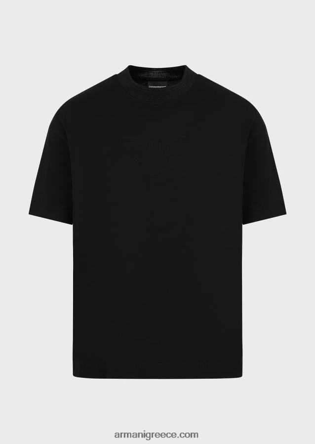 άνδρες Armani βαρύ μπλουζάκι ζέρσεϊ με υπερμεγέθη ανάγλυφο λογότυπο 4046R61634 μαύρο λογότυπο