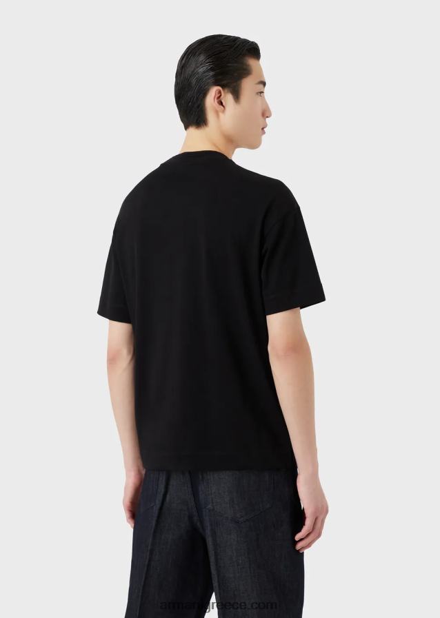 άνδρες Armani βαρύ μπλουζάκι ζέρσεϊ με υπερμεγέθη ανάγλυφο λογότυπο 4046R61634 μαύρο λογότυπο