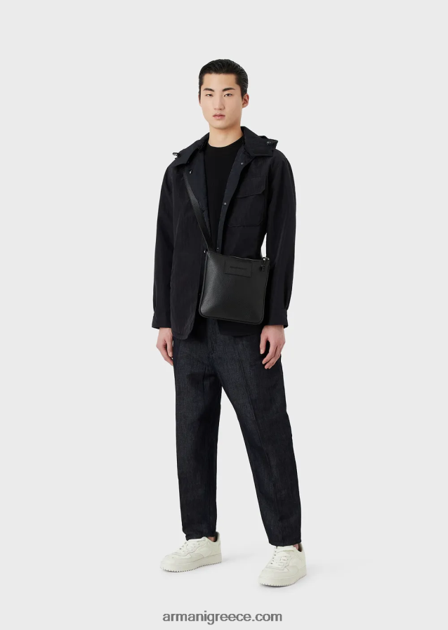 άνδρες Armani βαρύ μπλουζάκι ζέρσεϊ με υπερμεγέθη ανάγλυφο λογότυπο 4046R61634 μαύρο λογότυπο