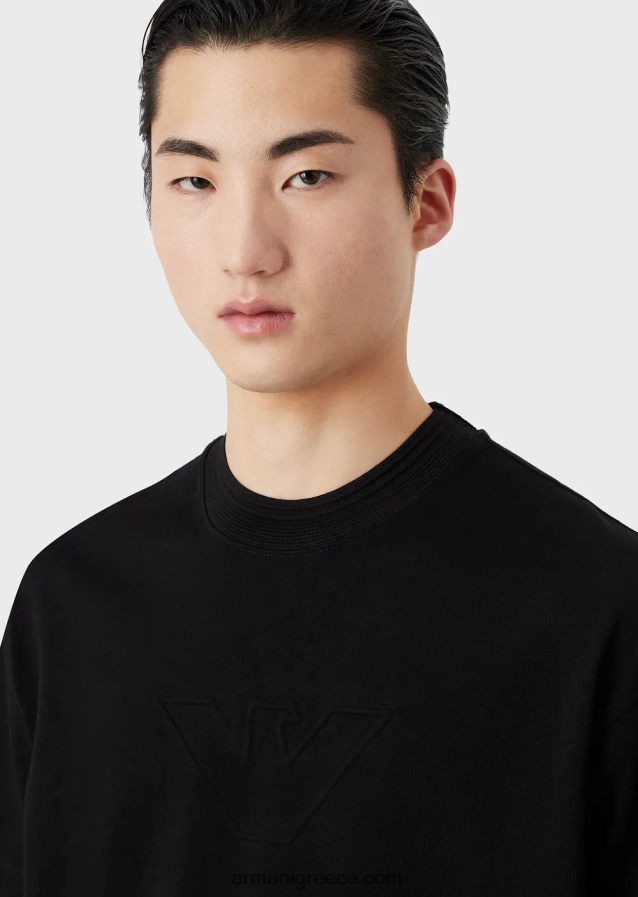 άνδρες Armani βαρύ μπλουζάκι ζέρσεϊ με υπερμεγέθη ανάγλυφο λογότυπο 4046R61634 μαύρο λογότυπο