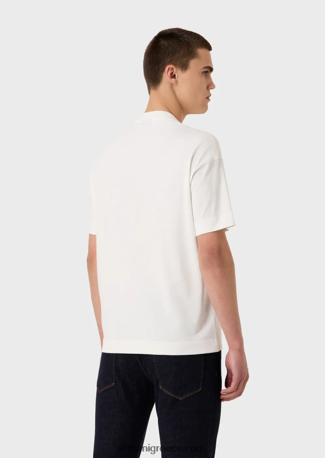 άνδρες Armani βαρύ μπλουζάκι ζέρσεϊ με υπερμεγέθη ανάγλυφο λογότυπο 4046R61635 άσπρο