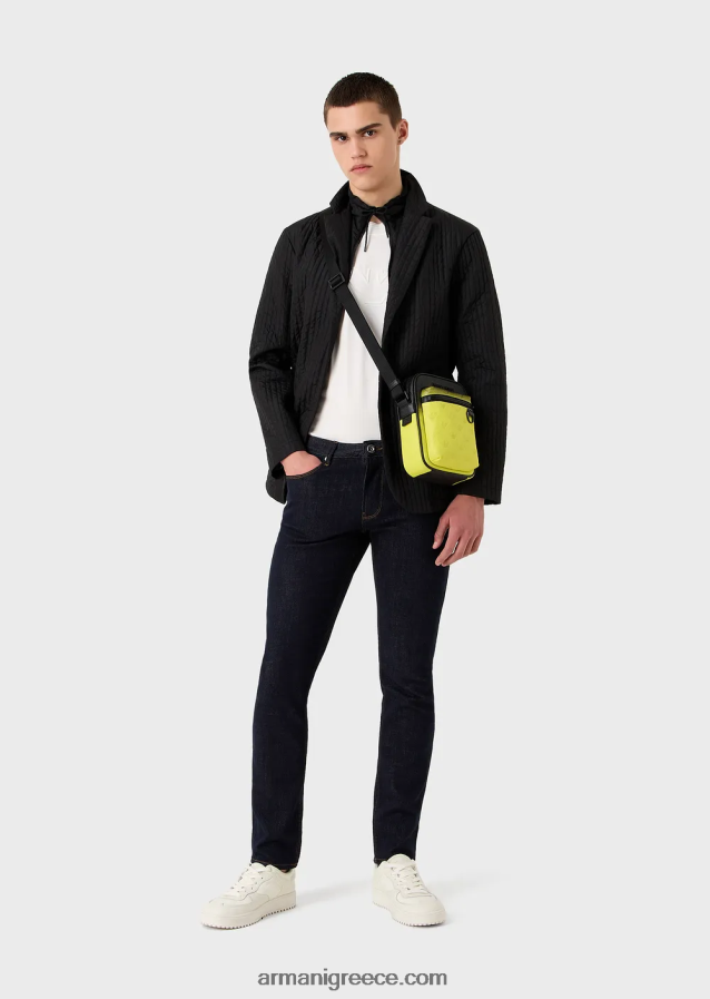 άνδρες Armani βαρύ μπλουζάκι ζέρσεϊ με υπερμεγέθη ανάγλυφο λογότυπο 4046R61635 άσπρο