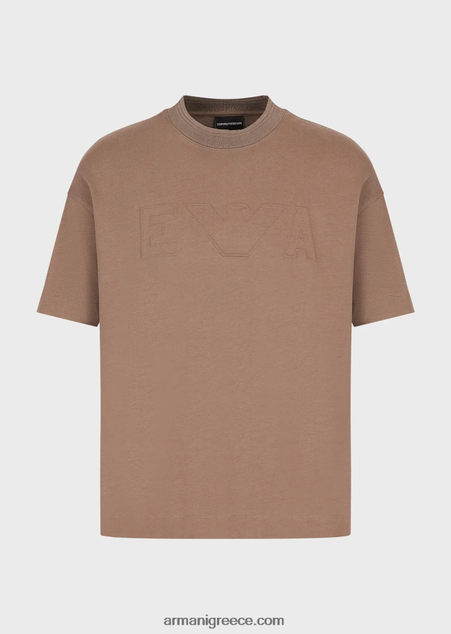 άνδρες Armani βαρύ μπλουζάκι ζέρσεϊ με υπερμεγέθη ανάγλυφο λογότυπο 4046R61636 γκρι περιστεριού