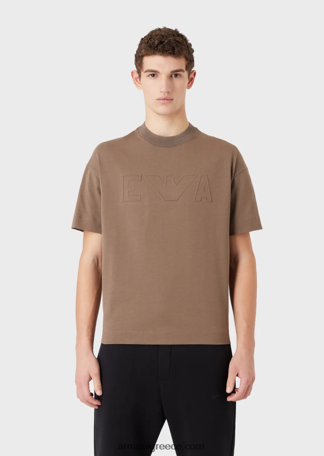 άνδρες Armani βαρύ μπλουζάκι ζέρσεϊ με υπερμεγέθη ανάγλυφο λογότυπο 4046R61636 γκρι περιστεριού