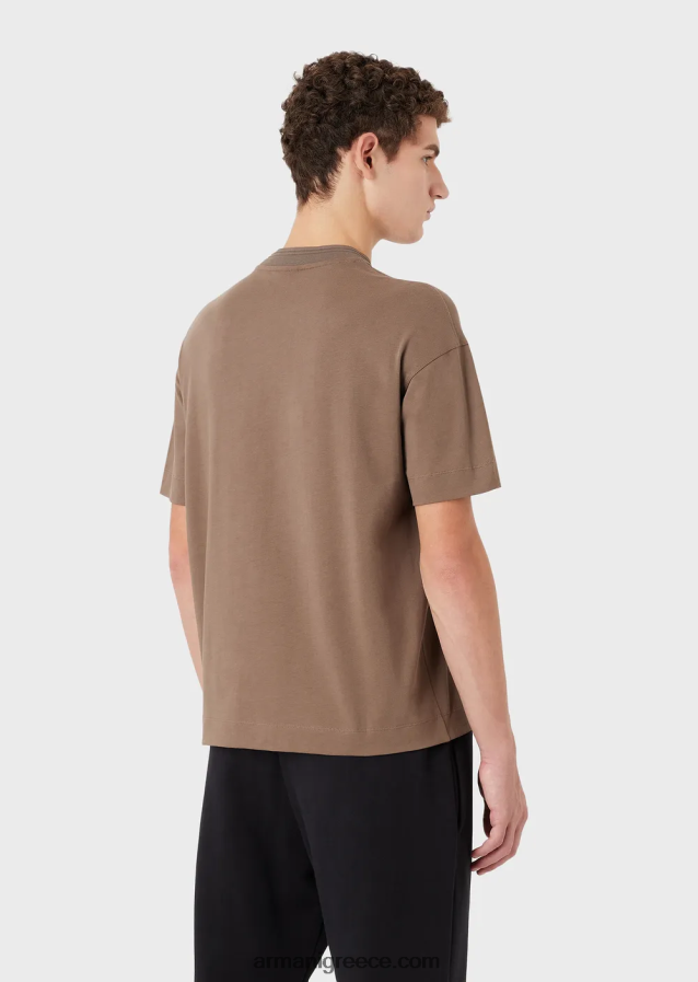 άνδρες Armani βαρύ μπλουζάκι ζέρσεϊ με υπερμεγέθη ανάγλυφο λογότυπο 4046R61636 γκρι περιστεριού