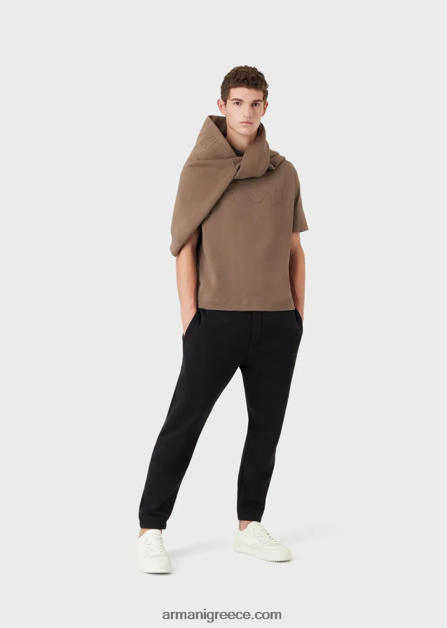 άνδρες Armani βαρύ μπλουζάκι ζέρσεϊ με υπερμεγέθη ανάγλυφο λογότυπο 4046R61636 γκρι περιστεριού