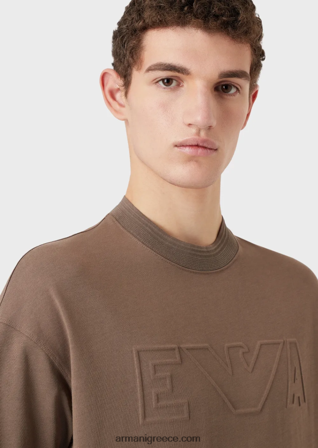 άνδρες Armani βαρύ μπλουζάκι ζέρσεϊ με υπερμεγέθη ανάγλυφο λογότυπο 4046R61636 γκρι περιστεριού