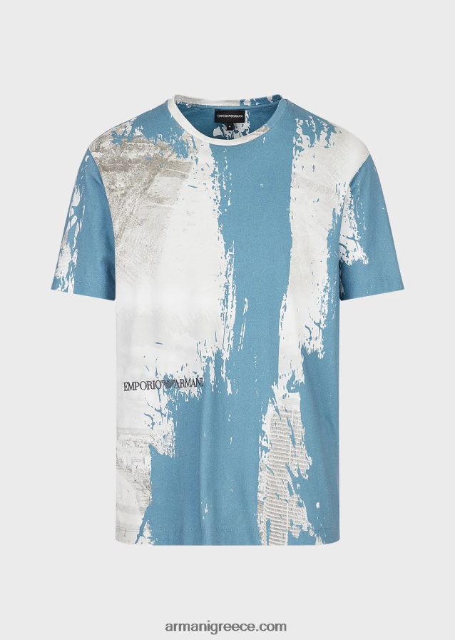άνδρες Armani μπλουζάκι ζέρσεϊ με στάμπα σε όλη την πόλη 4046R61670