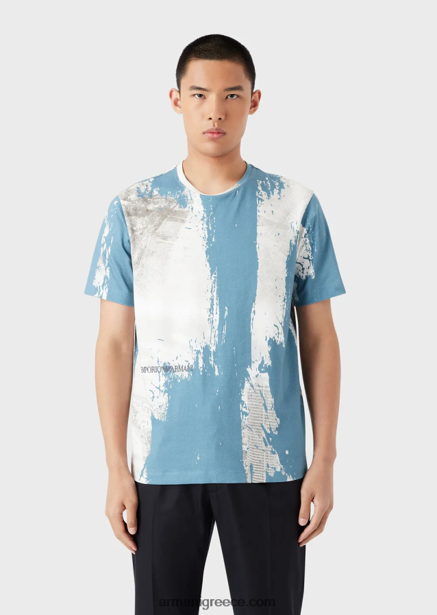 άνδρες Armani μπλουζάκι ζέρσεϊ με στάμπα σε όλη την πόλη 4046R61670