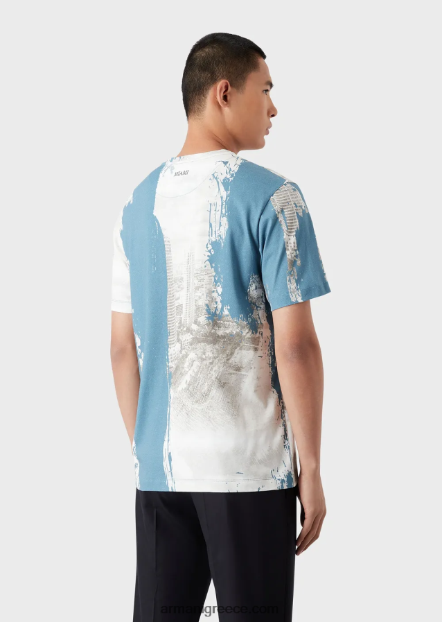 άνδρες Armani μπλουζάκι ζέρσεϊ με στάμπα σε όλη την πόλη 4046R61670
