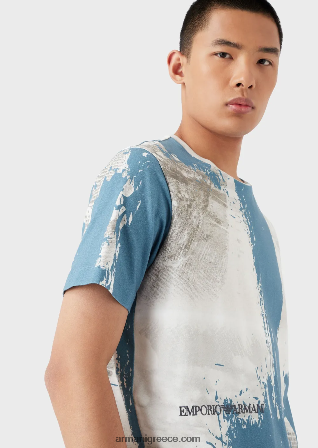 άνδρες Armani μπλουζάκι ζέρσεϊ με στάμπα σε όλη την πόλη 4046R61670