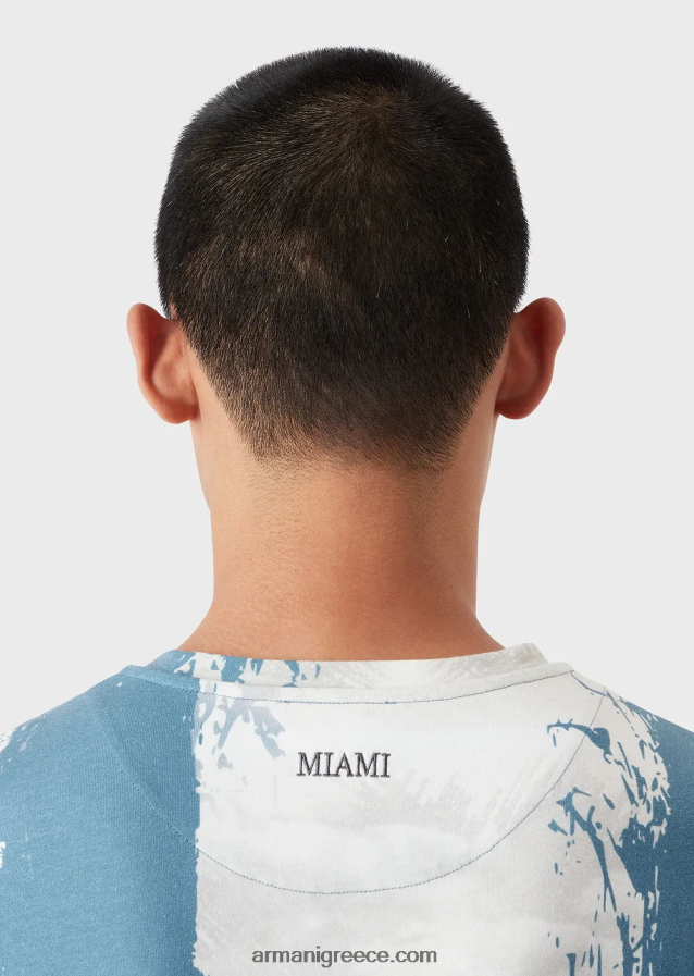 άνδρες Armani μπλουζάκι ζέρσεϊ με στάμπα σε όλη την πόλη 4046R61670