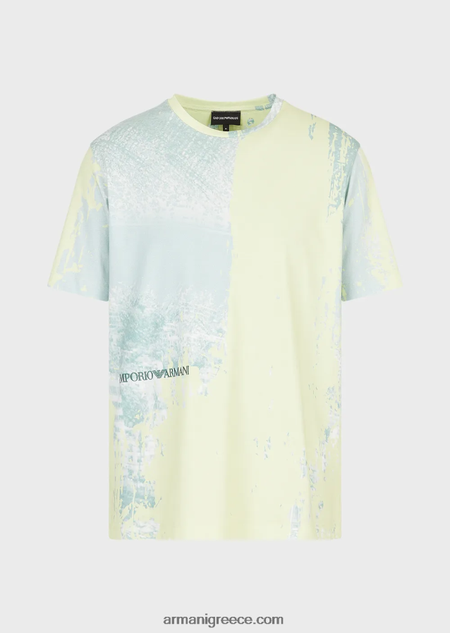 άνδρες Armani μπλουζάκι ζέρσεϊ με στάμπα σε όλη την πόλη 4046R61671 νερό