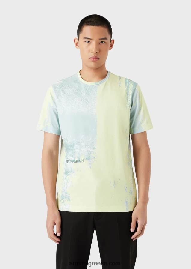 άνδρες Armani μπλουζάκι ζέρσεϊ με στάμπα σε όλη την πόλη 4046R61671 νερό