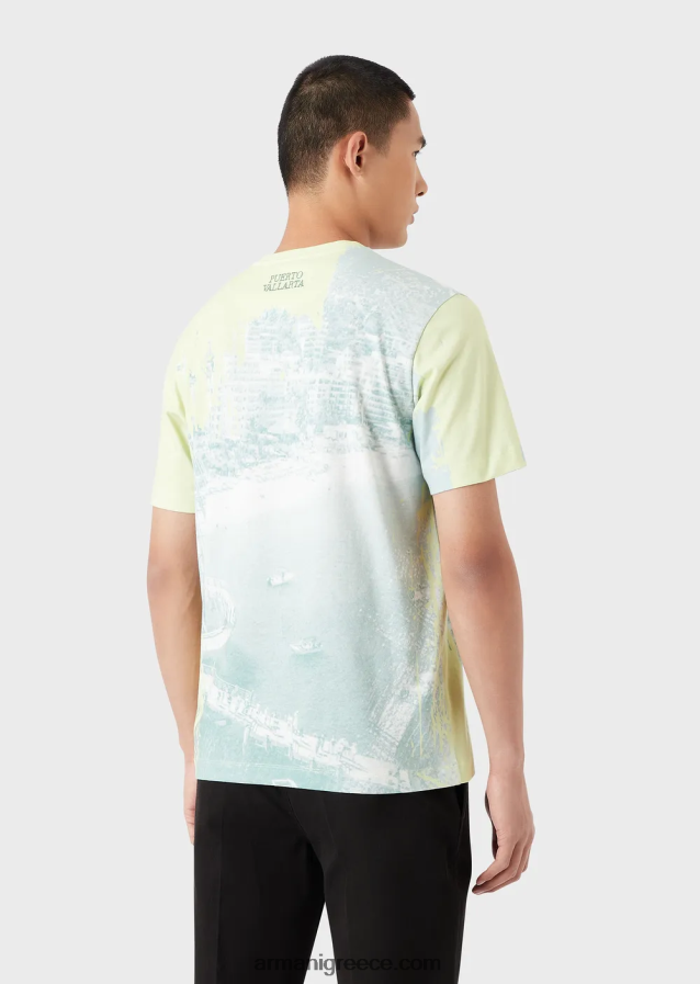 άνδρες Armani μπλουζάκι ζέρσεϊ με στάμπα σε όλη την πόλη 4046R61671 νερό