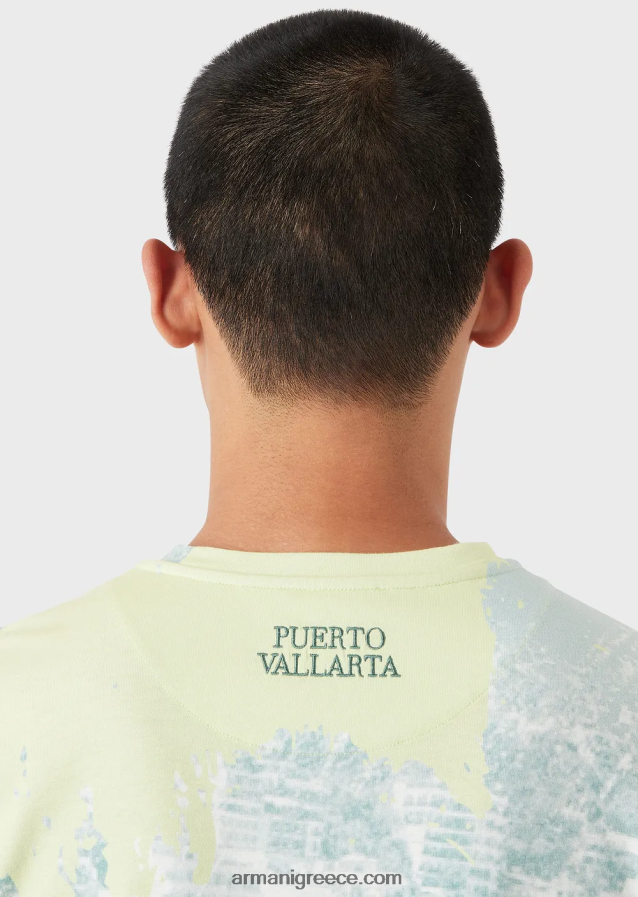 άνδρες Armani μπλουζάκι ζέρσεϊ με στάμπα σε όλη την πόλη 4046R61671 νερό