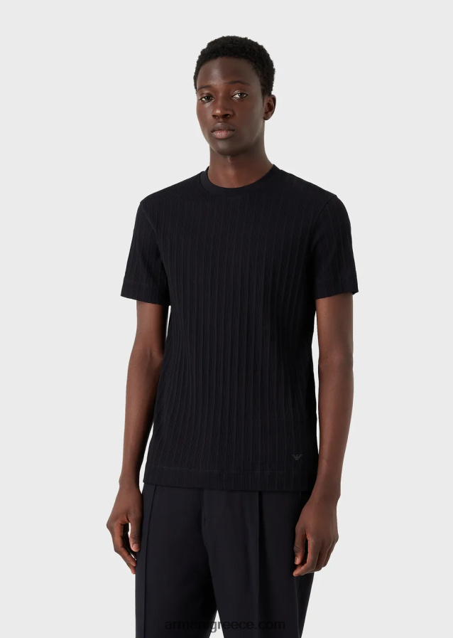 άνδρες Armani μπλουζάκι ζέρσεϊ με μοτίβο ζακάρ με ραβδώσεις 4046R61672 ναυτικό μπλε