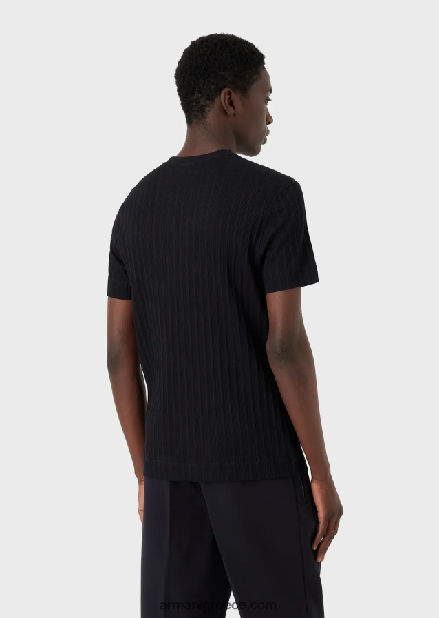 άνδρες Armani μπλουζάκι ζέρσεϊ με μοτίβο ζακάρ με ραβδώσεις 4046R61672 ναυτικό μπλε