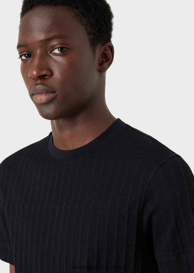 άνδρες Armani μπλουζάκι ζέρσεϊ με μοτίβο ζακάρ με ραβδώσεις 4046R61672 ναυτικό μπλε