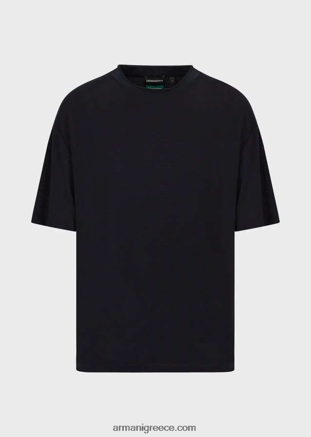 άνδρες Armani μπλουζάκι από μαλλί ευκάλυπτο-χαρμάνι πικέ 4046R61673 ναυτικό μπλε