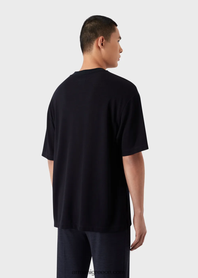 άνδρες Armani μπλουζάκι από μαλλί ευκάλυπτο-χαρμάνι πικέ 4046R61673 ναυτικό μπλε