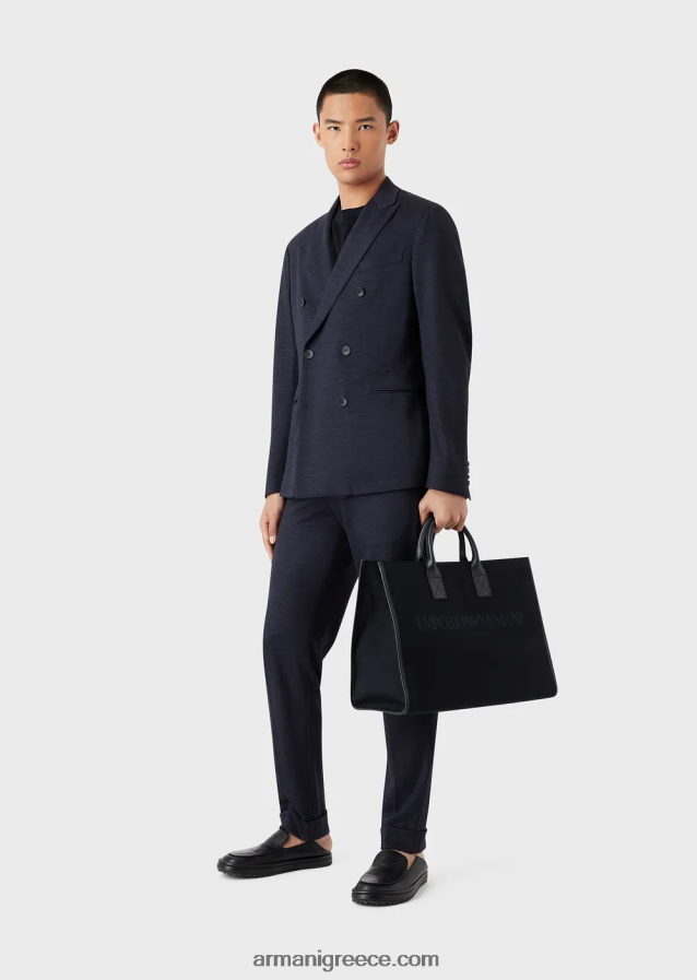 άνδρες Armani μπλουζάκι από μαλλί ευκάλυπτο-χαρμάνι πικέ 4046R61673 ναυτικό μπλε