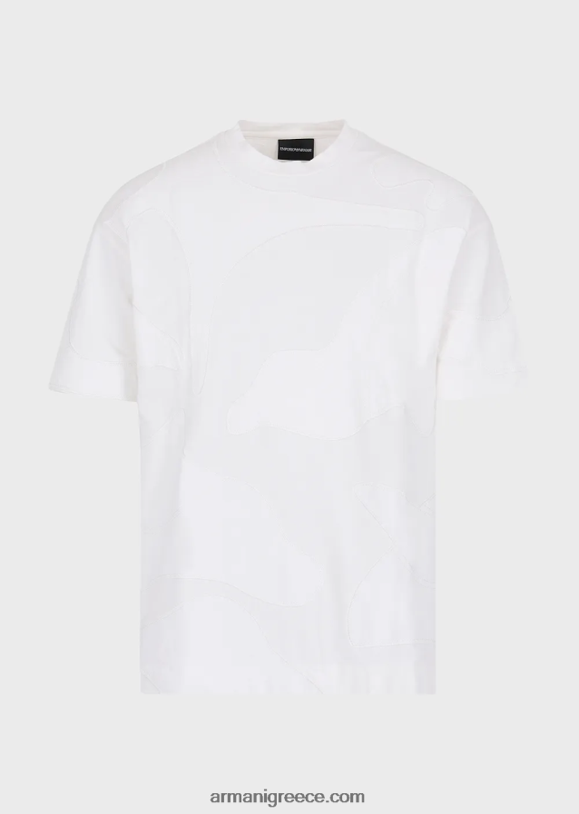 άνδρες Armani βαρύ μπλουζάκι ζέρσεϊ με κέντημα παραλλαγής μεγάλου μεγέθους ασορτί χρώματος 4046R61676 άσπρο