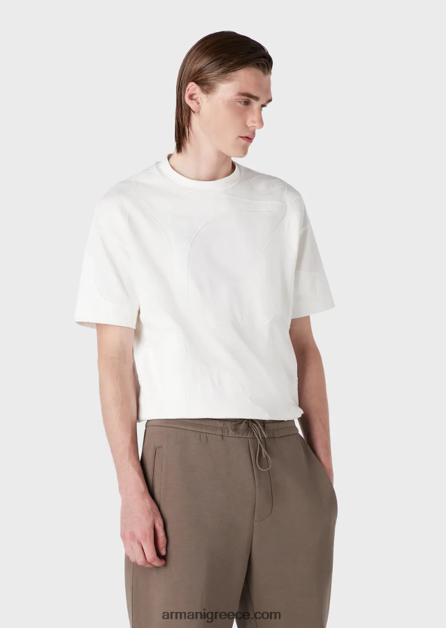 άνδρες Armani βαρύ μπλουζάκι ζέρσεϊ με κέντημα παραλλαγής μεγάλου μεγέθους ασορτί χρώματος 4046R61676 άσπρο