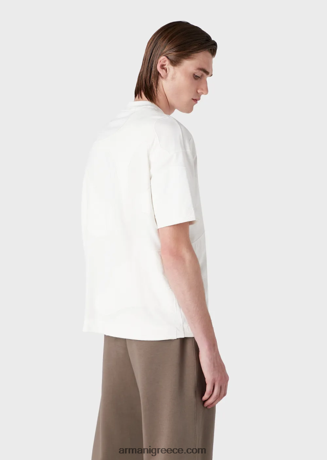 άνδρες Armani βαρύ μπλουζάκι ζέρσεϊ με κέντημα παραλλαγής μεγάλου μεγέθους ασορτί χρώματος 4046R61676 άσπρο