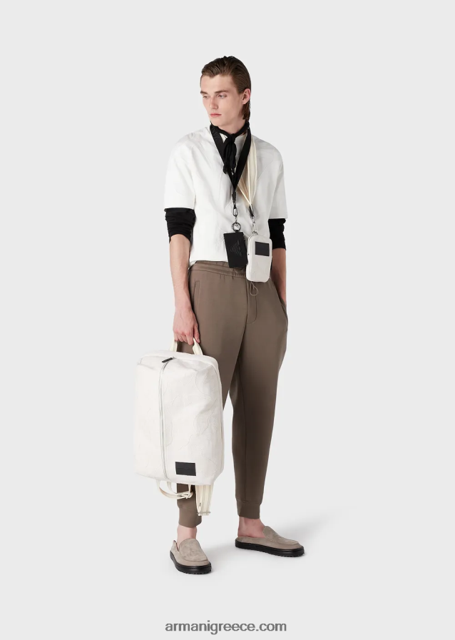 άνδρες Armani βαρύ μπλουζάκι ζέρσεϊ με κέντημα παραλλαγής μεγάλου μεγέθους ασορτί χρώματος 4046R61676 άσπρο