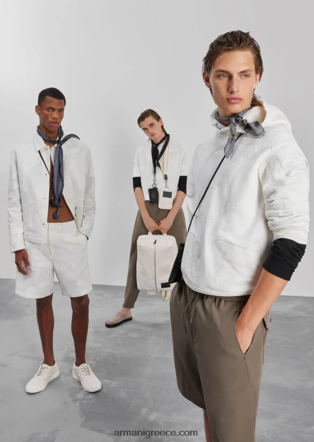 άνδρες Armani βαρύ μπλουζάκι ζέρσεϊ με κέντημα παραλλαγής μεγάλου μεγέθους ασορτί χρώματος 4046R61676 άσπρο