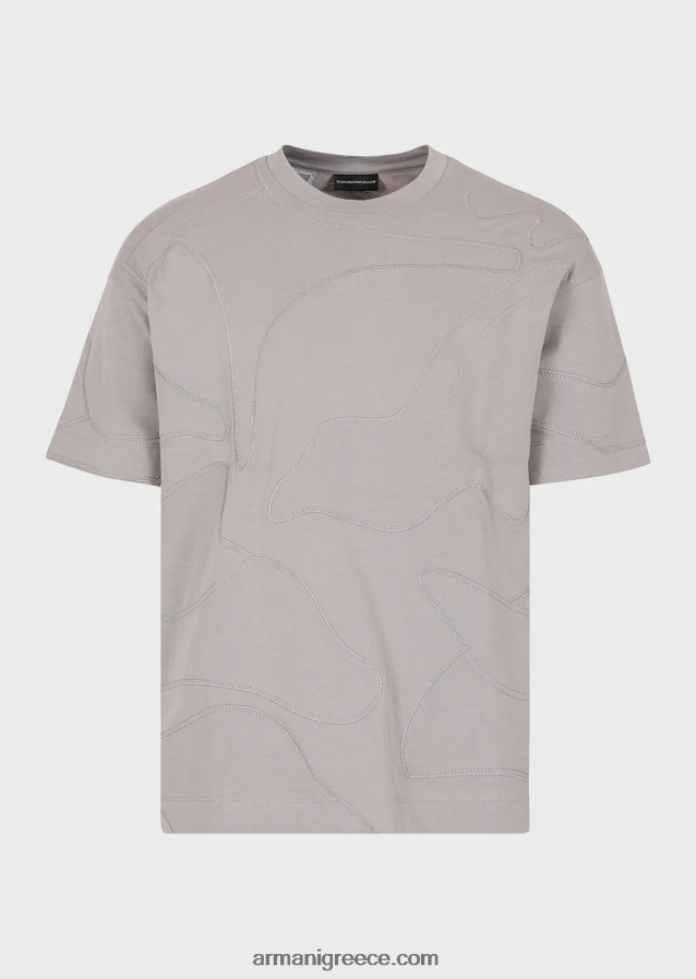 άνδρες Armani βαρύ μπλουζάκι ζέρσεϊ με κέντημα παραλλαγής μεγάλου μεγέθους ασορτί χρώματος 4046R61677 γκρί