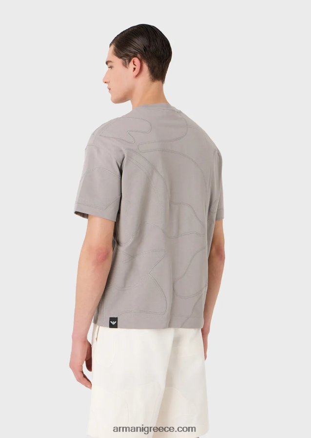 άνδρες Armani βαρύ μπλουζάκι ζέρσεϊ με κέντημα παραλλαγής μεγάλου μεγέθους ασορτί χρώματος 4046R61677 γκρί