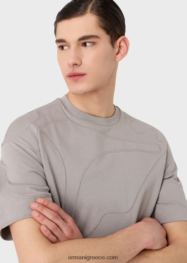 άνδρες Armani βαρύ μπλουζάκι ζέρσεϊ με κέντημα παραλλαγής μεγάλου μεγέθους ασορτί χρώματος 4046R61677 γκρί