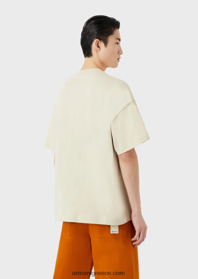 άνδρες Armani βιώσιμη συλλογή βιολογικό αμερικάνικο μπλουζάκι με μπάλωμα 4046R61681 ανοιχτό γκρι