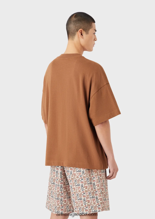 άνδρες Armani βιώσιμη συλλογή βιολογικό αμερικάνικο μπλουζάκι με μπάλωμα 4046R61683 μπεζ