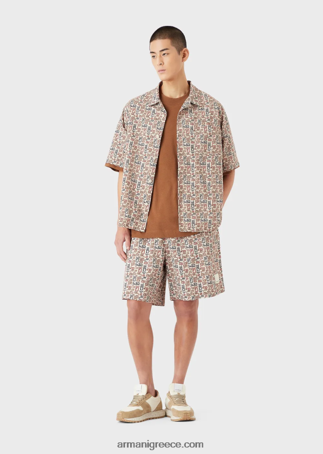 άνδρες Armani βιώσιμη συλλογή βιολογικό αμερικάνικο μπλουζάκι με μπάλωμα 4046R61683 μπεζ