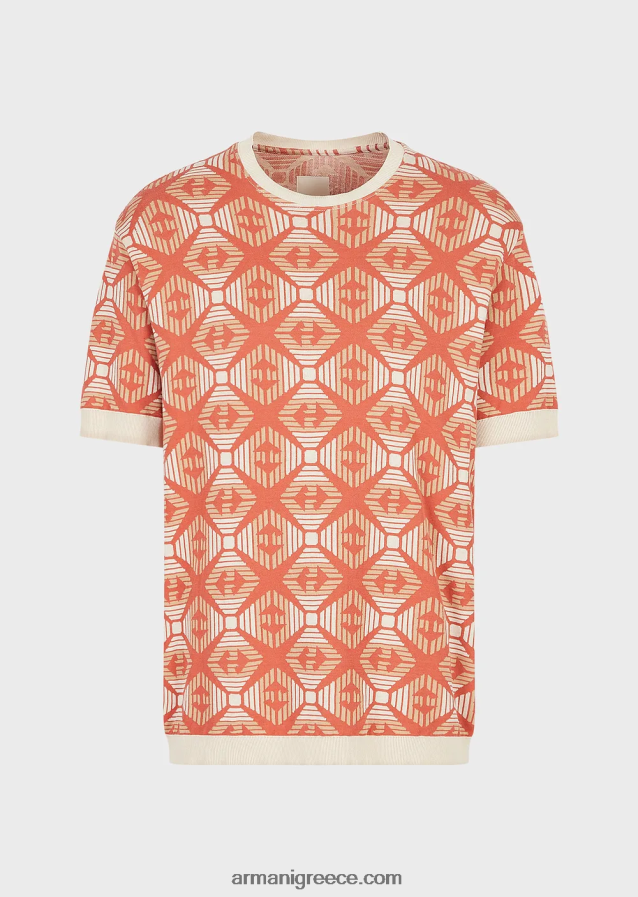 άνδρες Armani βιώσιμη συλλογή οργανικό ζακάρ ζέρσεϊ πουλόβερ με μοτίβο συλλογής 4046R61684