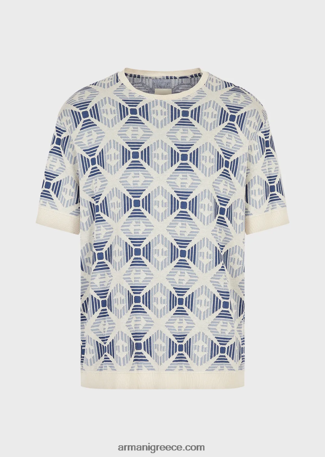 άνδρες Armani βιώσιμη συλλογή οργανικό ζακάρ ζέρσεϊ πουλόβερ με μοτίβο συλλογής 4046R61685 πρότυπο