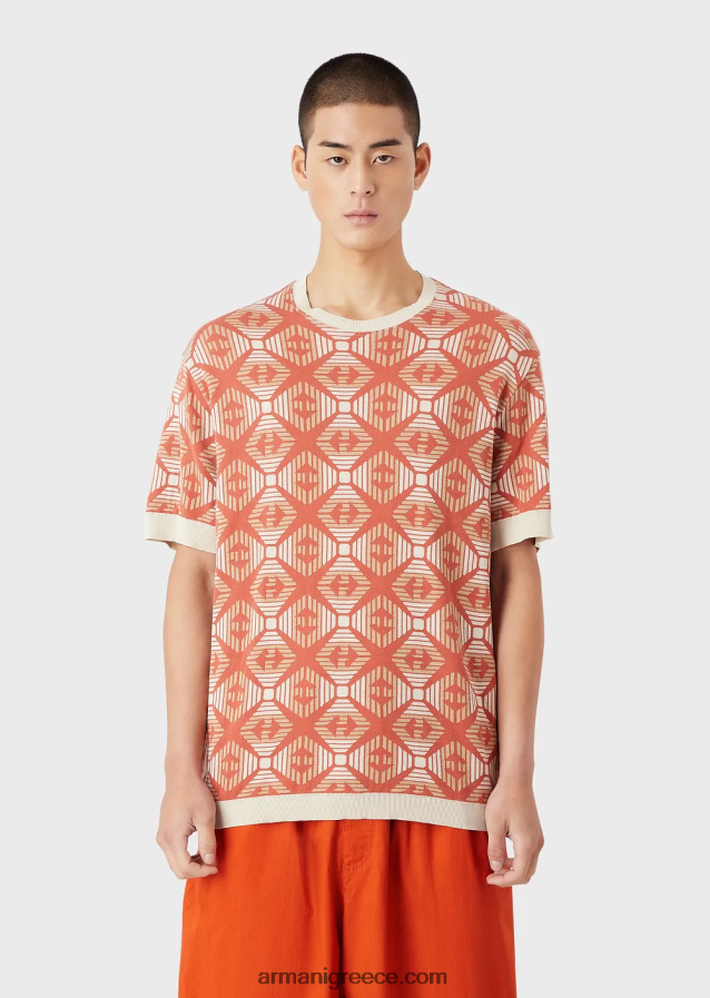 άνδρες Armani βιώσιμη συλλογή οργανικό ζακάρ ζέρσεϊ πουλόβερ με μοτίβο συλλογής 4046R61685 πρότυπο