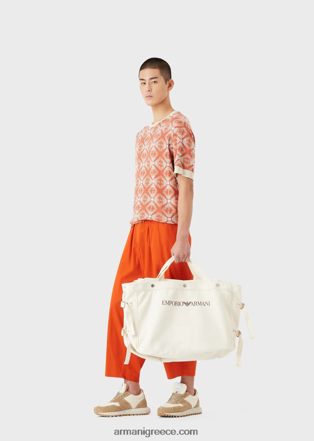 άνδρες Armani βιώσιμη συλλογή οργανικό ζακάρ ζέρσεϊ πουλόβερ με μοτίβο συλλογής 4046R61685 πρότυπο