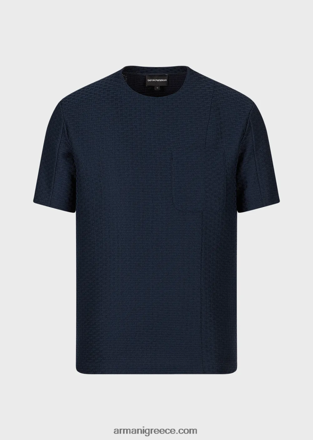 άνδρες Armani κοντομάνικο μπλουζάκι σε ανάγλυφο ζακάρ ζέρσεϊ 4046R61689 ναυτικό μπλε