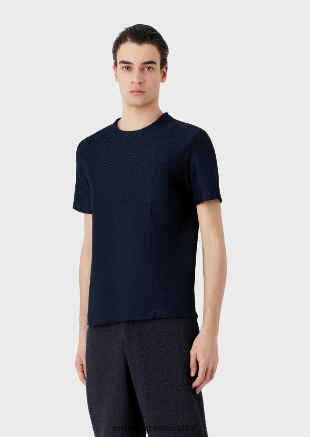 άνδρες Armani κοντομάνικο μπλουζάκι σε ανάγλυφο ζακάρ ζέρσεϊ 4046R61689 ναυτικό μπλε