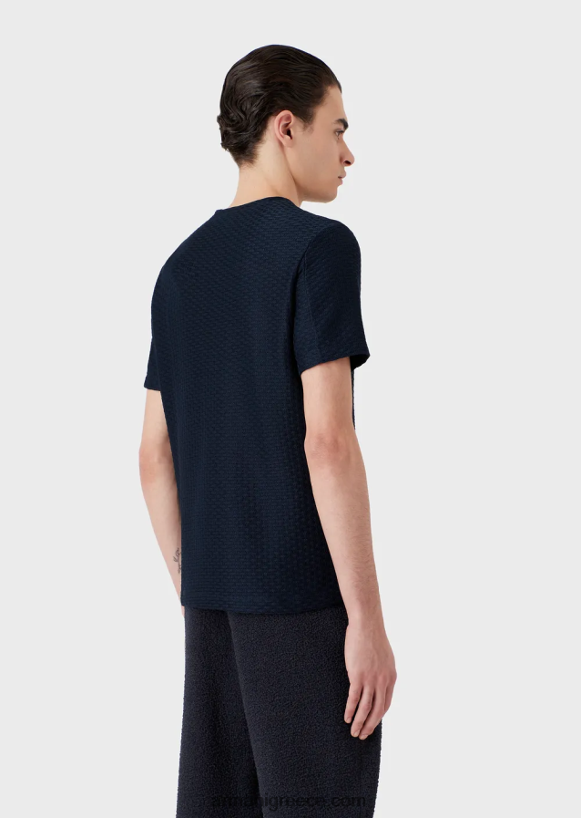 άνδρες Armani κοντομάνικο μπλουζάκι σε ανάγλυφο ζακάρ ζέρσεϊ 4046R61689 ναυτικό μπλε