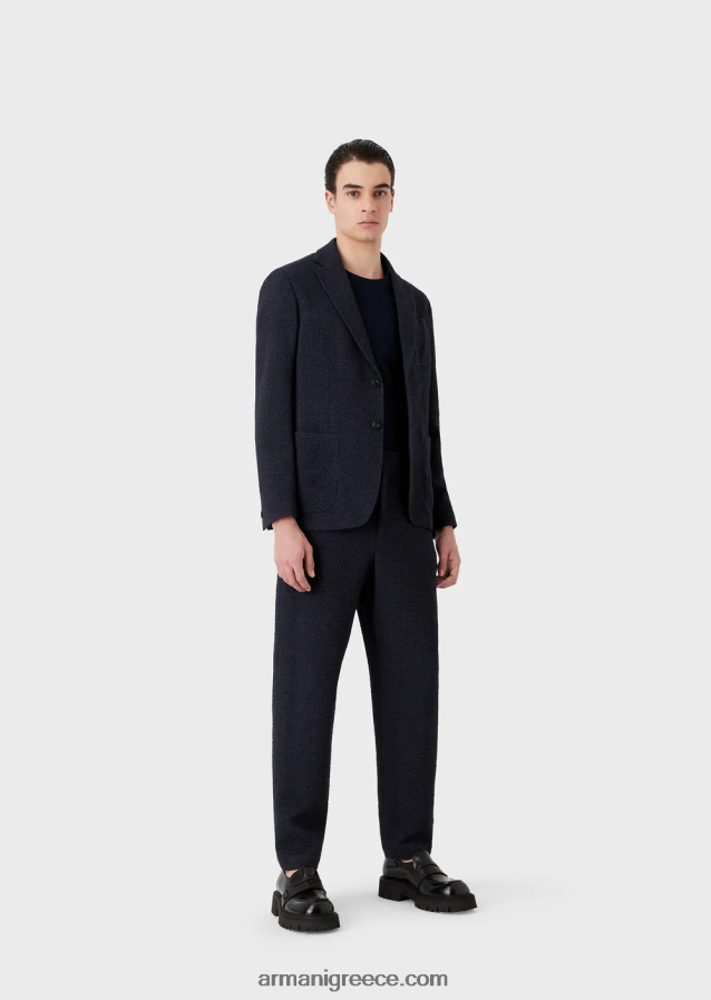 άνδρες Armani κοντομάνικο μπλουζάκι σε ανάγλυφο ζακάρ ζέρσεϊ 4046R61689 ναυτικό μπλε