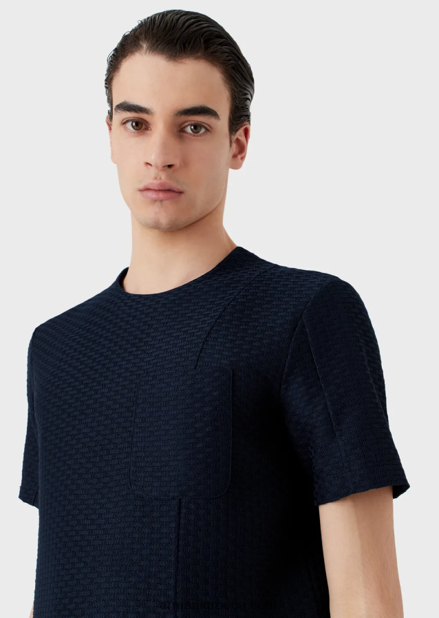 άνδρες Armani κοντομάνικο μπλουζάκι σε ανάγλυφο ζακάρ ζέρσεϊ 4046R61689 ναυτικό μπλε