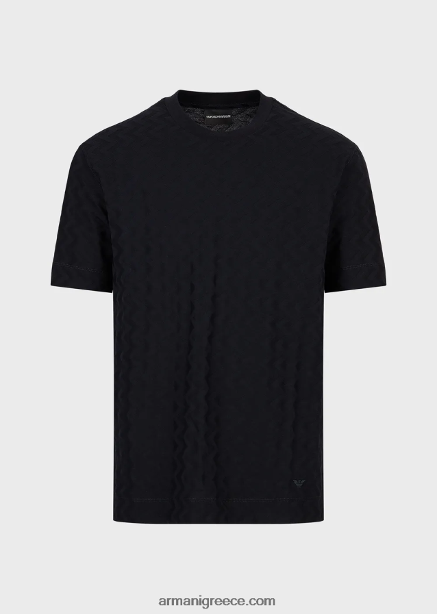 άνδρες Armani μπλουζάκι ζέρσεϊ με μοτίβο ζακάρ σε όλο το μήκος 4046R61690 ναυτικό μπλε