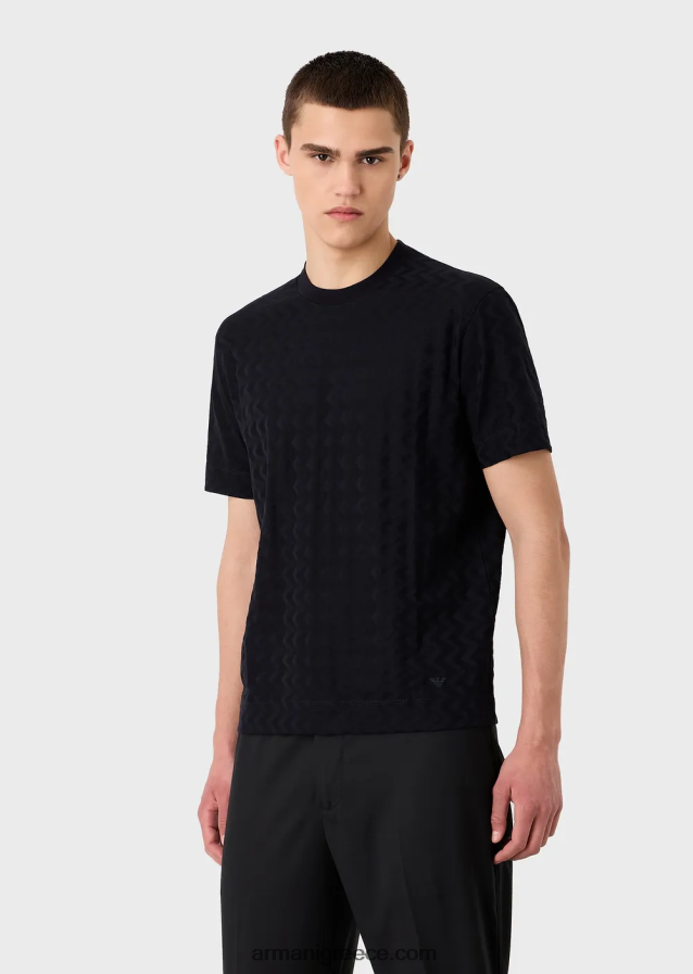 άνδρες Armani μπλουζάκι ζέρσεϊ με μοτίβο ζακάρ σε όλο το μήκος 4046R61690 ναυτικό μπλε